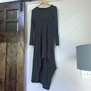 Kaari Blue Womens High-Low Black White Striped Dess Size Small